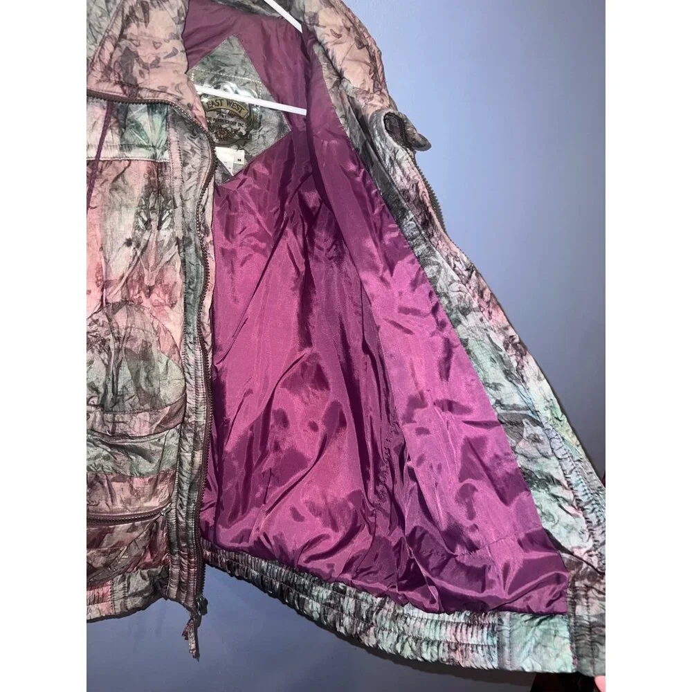 Vintage Women's Puffer Winter Jacket Metallic Purple/Green Camo Sz Med East West